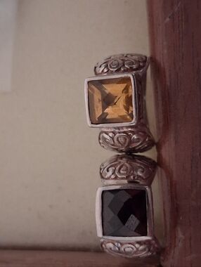 BJC Sterling Silver 925 Rings Designer Pair Yellow Dark Red